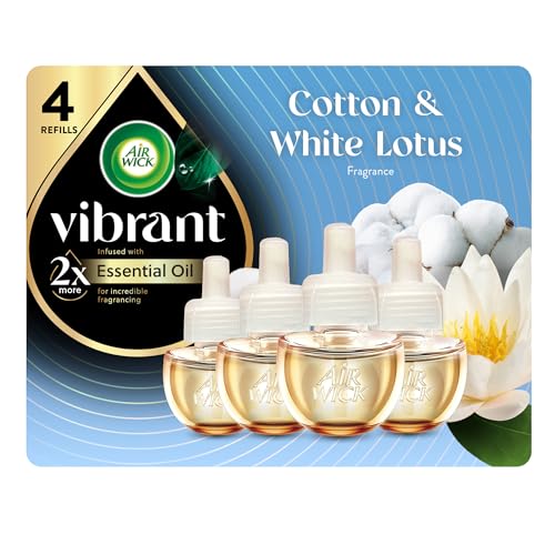 Air Wick Vibrant Plug In Scented Oil Refill, Infused with Essential Oils, Plug In Air Fresheners for Home, Cotton & White Lotus, 4 ct - image 1