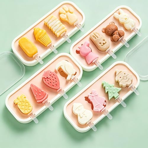 Molde de silicona para paletas de 4 cavidades con tapa miniatura 5
