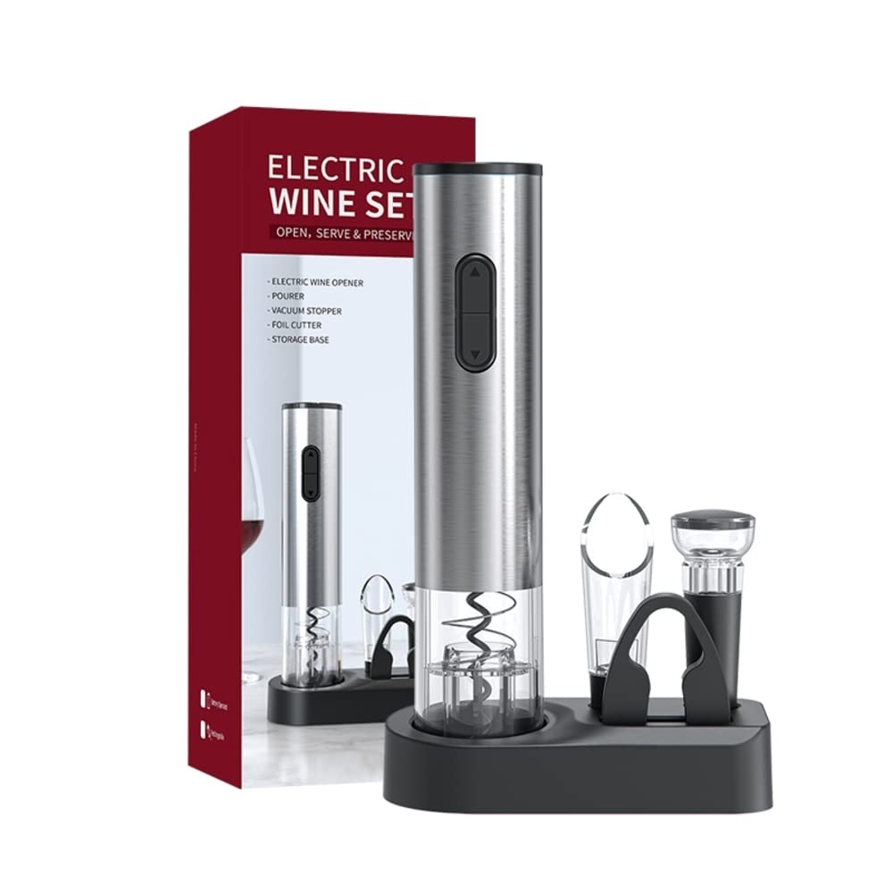 Wine Opener Automatic Electric Set, Automatic Electric Wine Bottle Opener, Reusable Bar Accessories,Wine Bottle Opener with Wine Stopper,Pourer,Vacuum Stopper,Foil Cutter & Stand 5 Pcs-image-13