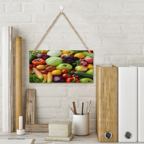 Letrero de madera rústica de frutas y verduras placa colgante rectangular personalizable 4