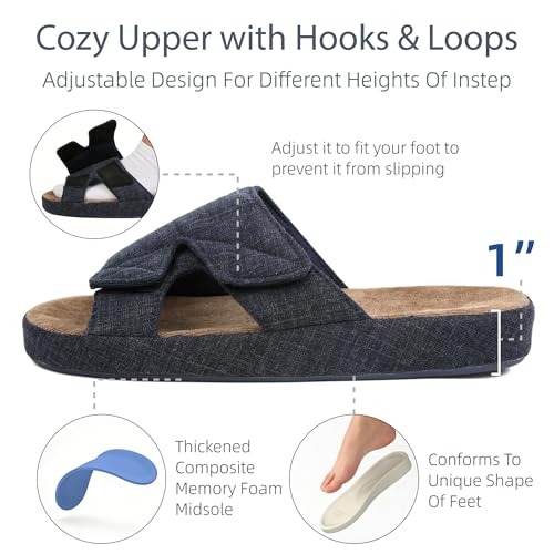 Image of Adjustable House Slippers for Men with Arch Support Rubber Sole | Thick Memory Foam Insole Indoor Outdoor Slides Breathable Fabric Material