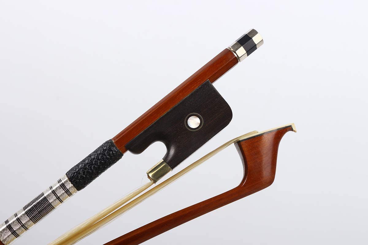 Yinfente Arco de violonchelo de madera brasileña 3/4 natural de pelo de caballo mongol, rana de ébano con incrustaciones circulares, hecho a mano