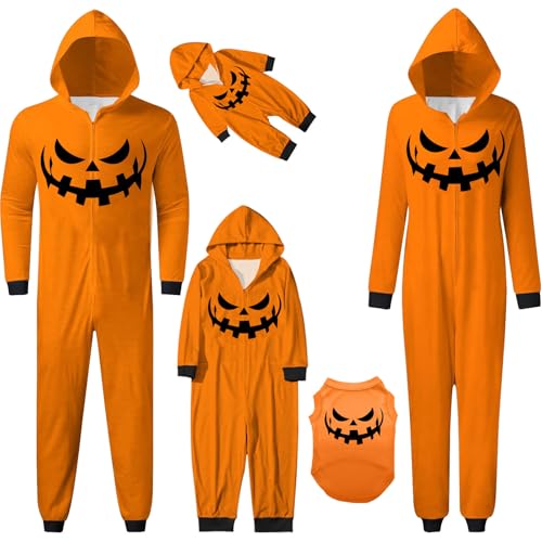 Family Matching Halloween Pajamas Adult Onesie Pumpkin Graphic Couples Women Men Dog Pjs Novelty One-piece Pajamas