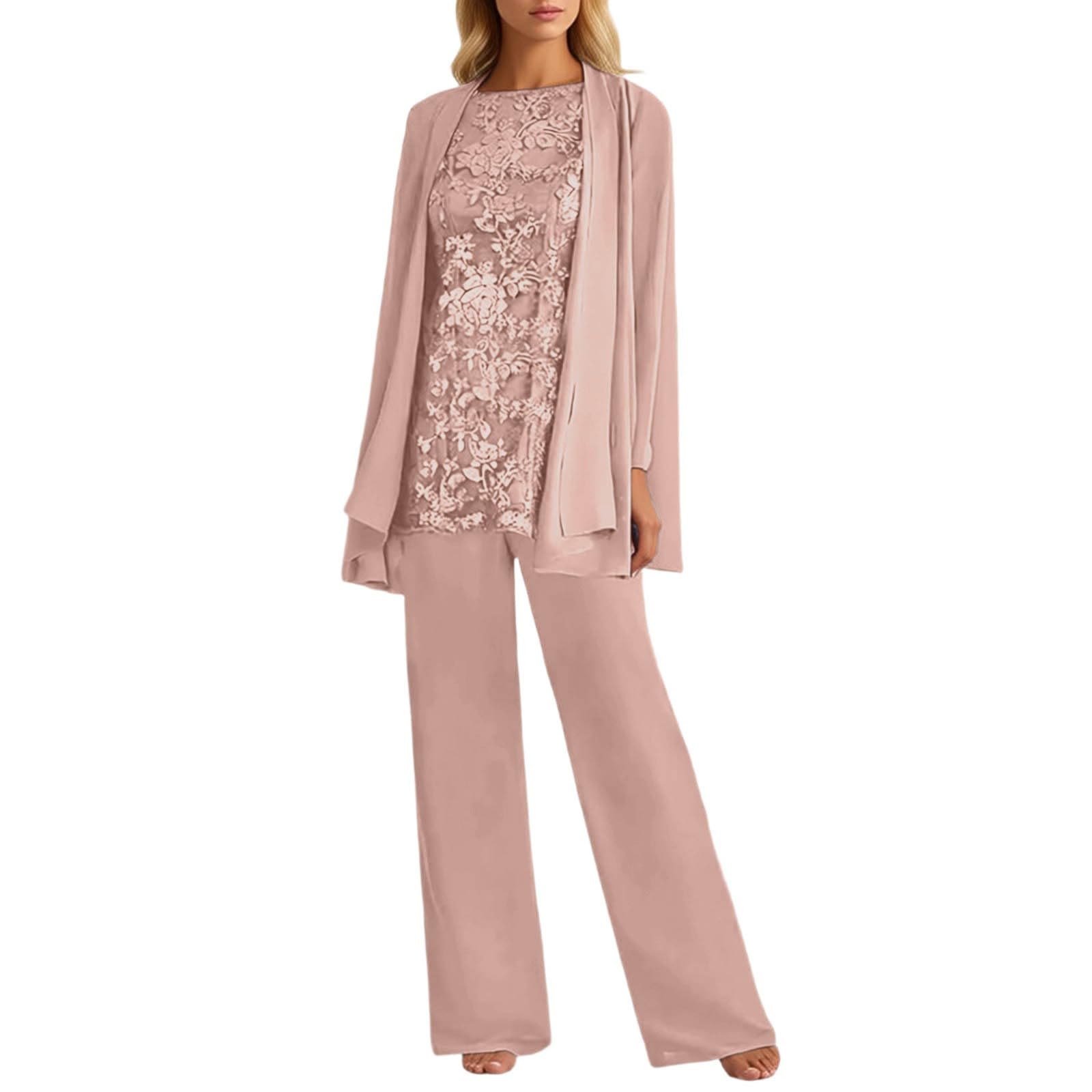 Ensemble Femme Chic et Elegant 3 Pièces Pantalons Costume De Soirée Cocktail Dentelle Costume Grande Taille Tenue