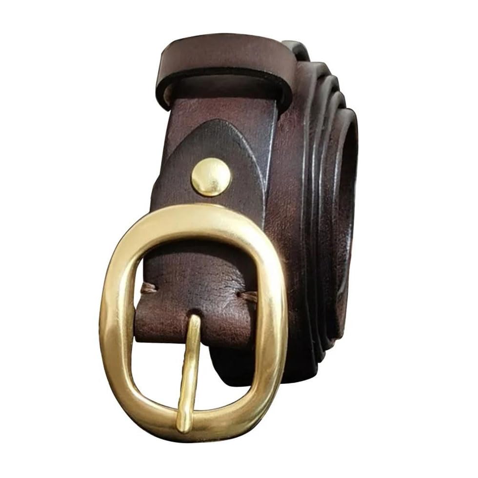 Men Solid Leather Brass Pin Buckle Belt 28mm Wide Leather Belt Classic Design2