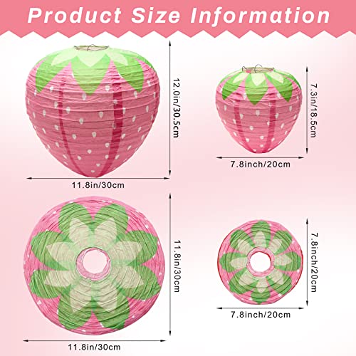 Image of Windspeed Strawberry Paper Lanterns, 8Pcs Hanging Ornament, 3D Strawberry Decoration for Birthday Party Decorations, 8 inch, 12 inch (Pink)