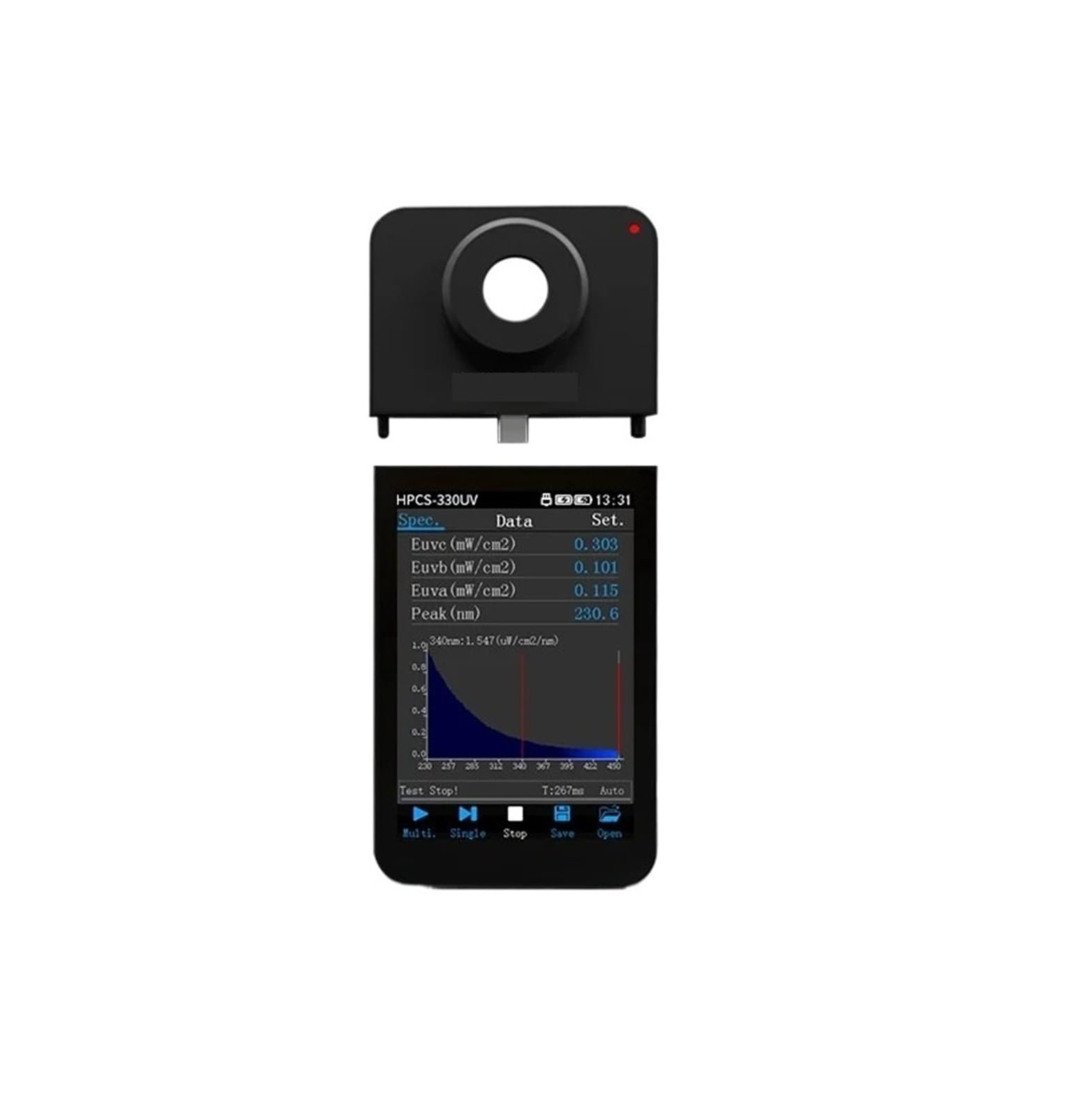 Espectrómetro UV HPCS-330UV, radiómetro Digital de Alta precisión, luz UV Total, Detector UVA y UVB, 230-450 NM Flexibilidad de medición