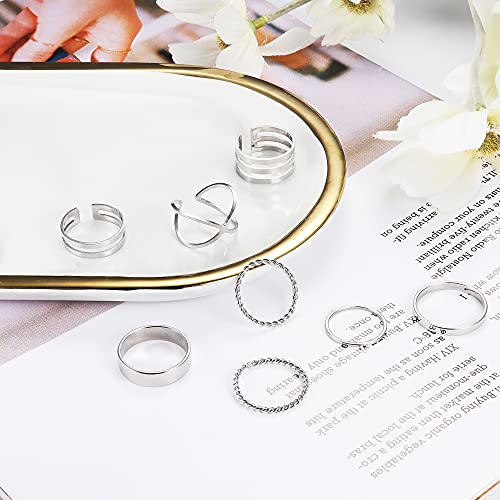 Haiaiso 3-10 Pcs Knuckle Rings Set Stainless Steel Ring Simple Smooth Finger Stackable Rings Set For Women Plain Band Rings #TOP7