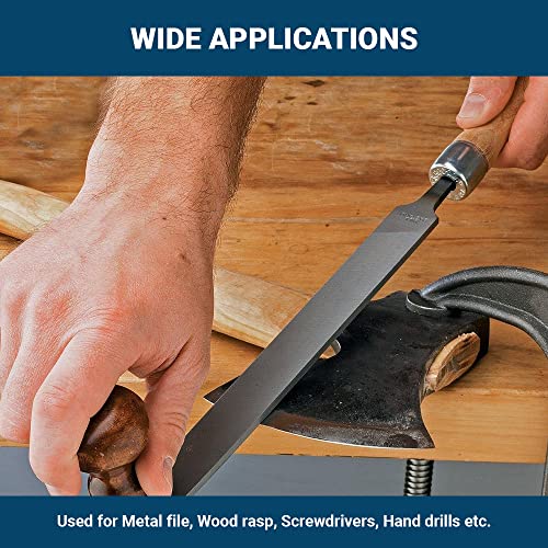 Benchmark Abrasives 8"-10" Wood Handle For Files With Strong Metal Collars, Wood Rasp, Ergonomic Grip, Woodworking, Easy To Install, Corrosion Resistant (8"-10") #TOP3