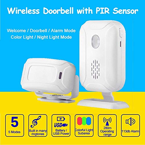 Wireless PIR Motion Sensor Detector Security Alarm Chime,Shop Store Office Home Front Door Entry Welcome Doorbell,Mailbox Alert, Garage Driveway Alarm,with Night Light (1 Receiver and 1 PIR Detector)