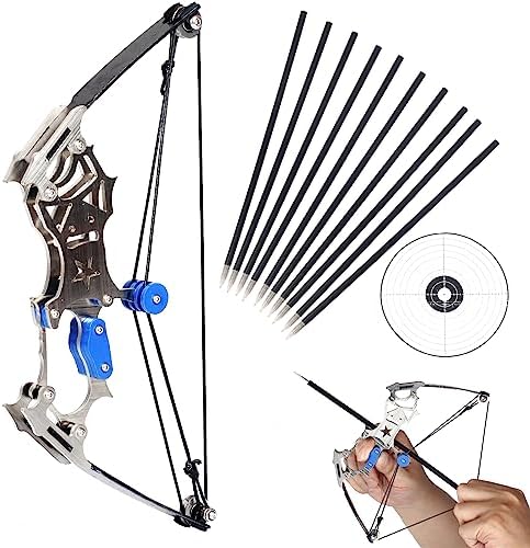 FENJANER Archery Mini Compound Bow and Arrow Set -Stainless Steel Mini Pocket Survival Hunting Bow Right/Left Hand for Target Shooting Practice Archery Entertainment Fun Gift