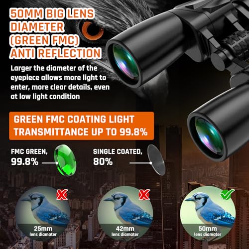 10-30x50 Zoom Binoculars for Adults, High Powered Military Binoculars for Bird Watching Traveling Hunting Concerts with Large View,BAK4,FMC Lens,Clear Low Light Vision at Night