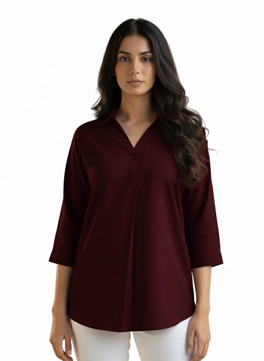 oxinexx Women Solid Hemline Shirt Soft Viscose Rayon Straight Long Shirt Top Western Casual Office Formal Wear-picture-18