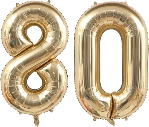 Image of Light Gold 80 Balloon Numbers, 40 Inch Large 80th Birthday Balloons, Helium Mylar Foil Number 80 Balloons Champagne Gold Birthday Party Decorations Supplies for Men Women