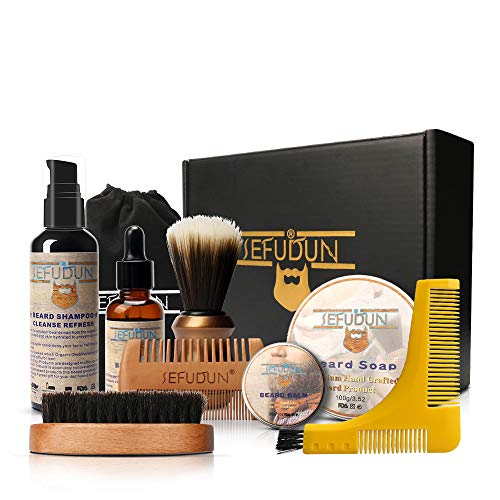 Beard Care Kit, Anself 9pcs Beard Growth Kit Beard Brush+Shaving Brush+Shaving Brush+Beard Balm+Beard Soap+Beard Shampoo+Wood Comb with a Srorage Bag Grooming Care Gifts for Men
