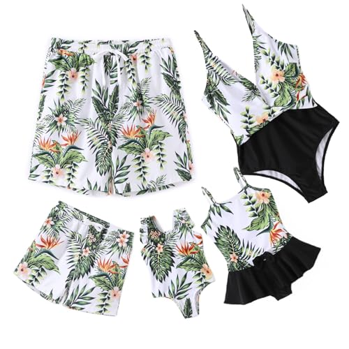 IFFEI Mommy and Me Swimsuits One Piece Family Matching Swimwear Coconut Tree Printed Deep V Neck Bathing Suits