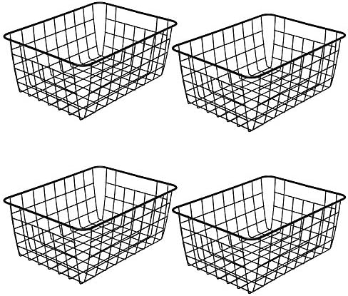 LeleCAT Wire Storage Baskets,Metal Wire Food Storage Organizer Bin Basket with Handles for Kitchen Cabinets, Pantry, Bathroom, Closets, Garage,Black 4 Pack image 5