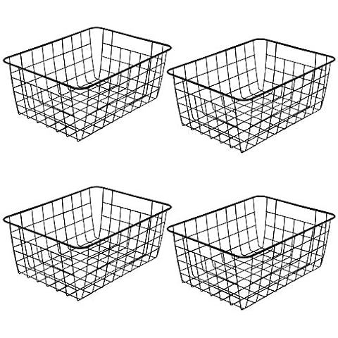 LeleCAT Wire Storage Baskets,Metal Wire Food Storage Organizer Bin Basket with Handles for Kitchen Cabinets, Pantry, Bathroom, Closets, Garage,Black 4 Pack Cover