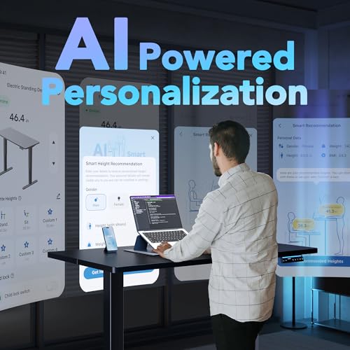 HUANUO AI-Powered Electric Standing Desk with Smart APP, Compatible with Alexa & Google, Adjustable Height, 6 Memory Settings, Sedentary Reminder, Ergonomic Sit-Stand Desk, 32-inch, Black - Image 4