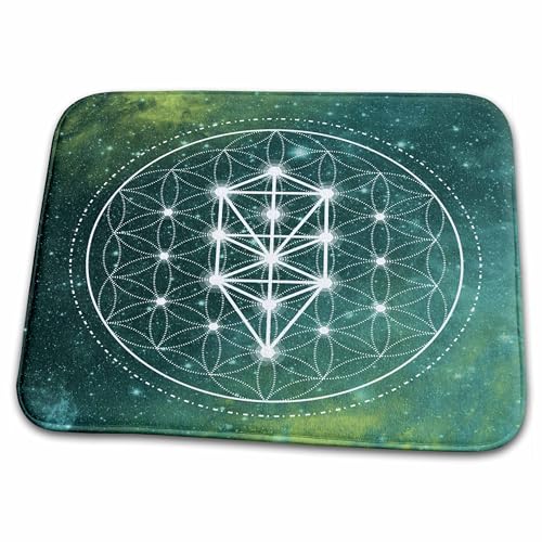 3dRose Bathroom Bath Rug Mat - Sacred Circle and Triangles Sacred Geometry On A Green Galaxy Sacred Geometry