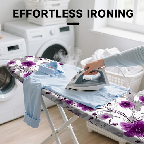 Image of Quick Install Ironing Board Cover 15 inch x 54 inch Ironing Board Cover with Nose Strap Pocket and Elastic Sides Anti-Slip and Heat-Resistant Stylish Home Ironing Board