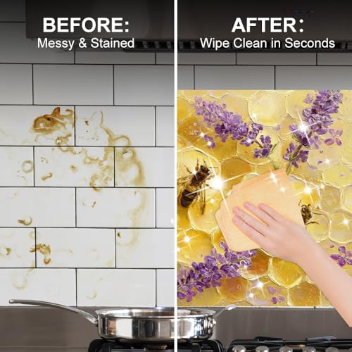 Image of Bee Honeycomb Lavender Backsplash Peel and Stick, 35.4x23.6 in