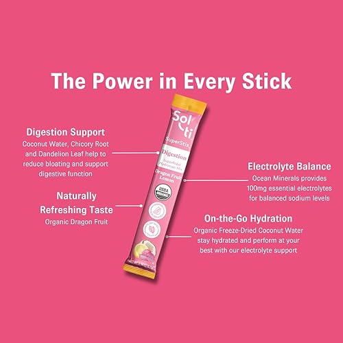 Miniatura 3 de Sol-ti Mezcla orgánica de digestión de electrolitos + bebida de hidratación, barras de hidratación superalimentos, SuperStix, sin OMG, vegano, limón