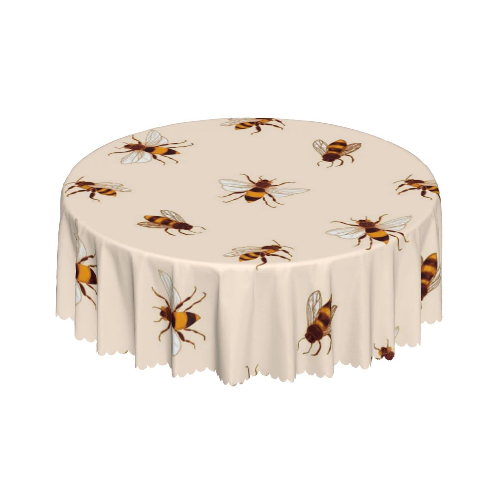 Lsjuee Bee Painting Round Tablecloth 60 Inch Printed Washable Tablecloth for Dining Party Holiday Fall Home Decorative