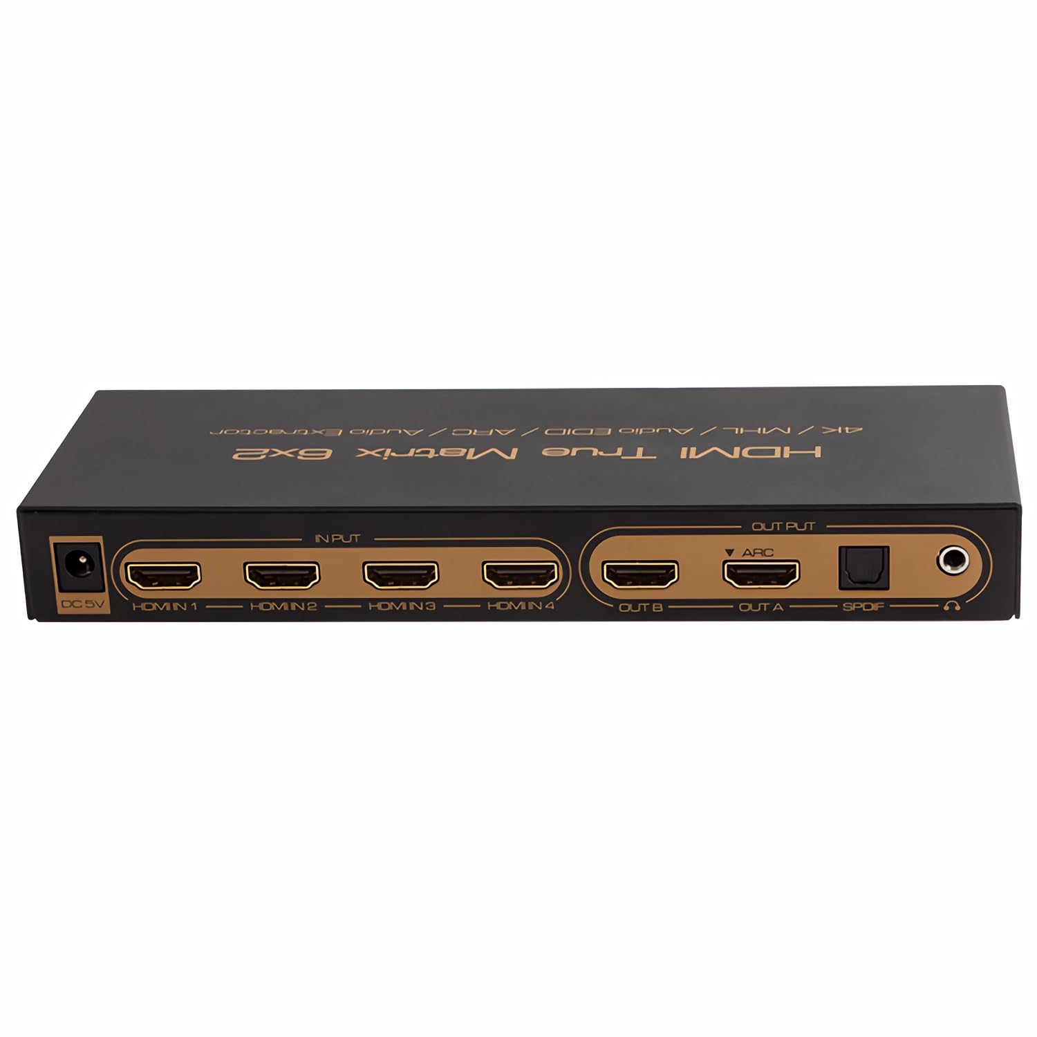 C04DS 6x2 HDMI Matrix Commutatore & Splitter – 6 ingressi, 2 uscite – 4K, 3D, HDR, MHL, ARC, estrazione audio con SPDIF & jack da 3,5 mm – Switch HDMI per home theater, Fire TV, proiettore e
