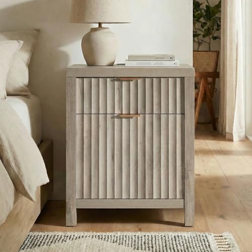 Image of Walsham Fluted Nightstands Set of 2 with Charging Station, Grey Oak