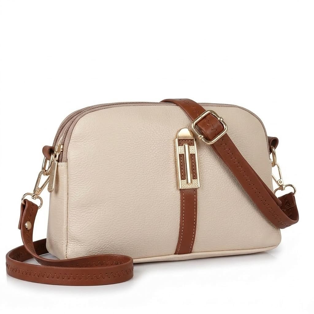 Faux Leather Sling Bag with Brown Adjustable Strap & Gold-Tone Hardware – Compact Crossbody Handbag for Daily Use-image-3