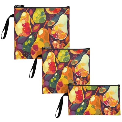 Fuzzy Gloss Pears 3 Piecing Reusable Zipper Snack Bags Portable Food-Safe Storage Zipper Bag for Camp Friends and Gear