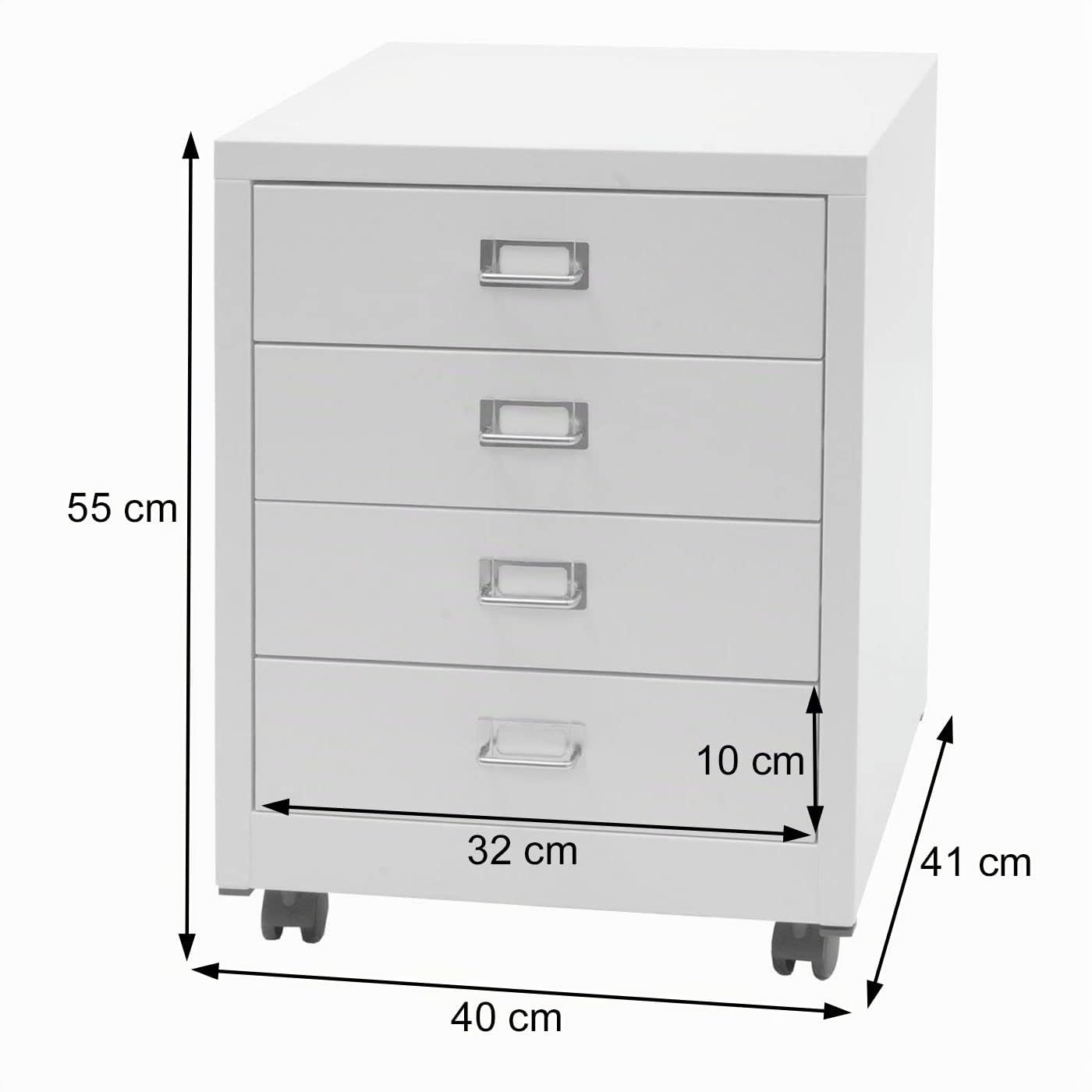 Mendler Rollcontainer HWC-L49 55x40x41cm 4 Schubladen - rot | Schubladenschrank, Stahlschrank, Aktenschrank, Metall