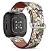 CJBROES Replacement Leather Watch Band, Compatible with Fitbit Versa 3 and Fitbit Sense of Wristband Bracelet Accessory - Watercolor-Tropical-Exotic
