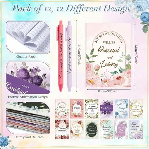 Image of Mooliwe 24 Pcs Positive Affirmation Gift Set Gratitude Notebooks with Pens Small Bags Motivational Encouragement Notepads Daily Affirmations Journal for Women Stress Relief Self Care (Watercolor)