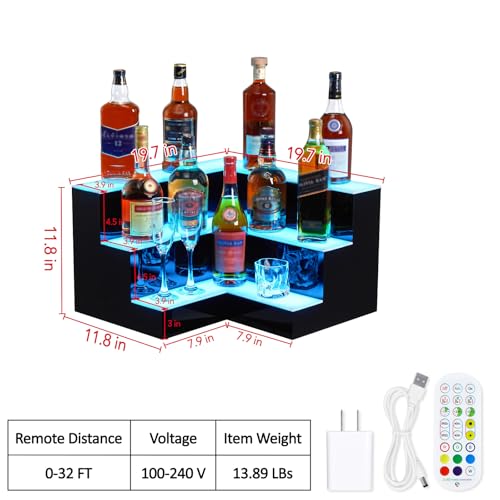 EcoExplorer LED Liquor Bottle Display Shelf, 3 Tier 20 Inch Bottle Display Shelf Bar Shelves with Remote & App Control, 16 Colors, 4 Music Modes, Acrylic Lighted Bottle Display for Liquor Shelves