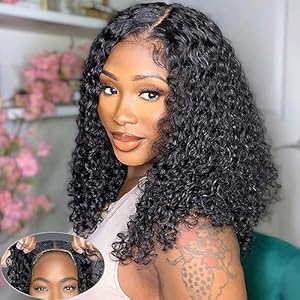 GOLFMAX Glueless Wigs Human Hair Pre Plucked Pre Cut Curly Bob Wigs Human Hair 16 Inch 4×4 Lace Closure Wig Water Wave Wigs Wear and Go Glueless Wigs Deep Wave Short Bob Wig