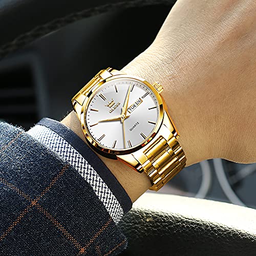 OLEVS Men's Luxury Stainless Steel Watch, Big Face Gold Silver Two Tone Analog Quartz Dress Watch for Men, Casual Easy to Read Waterproof Luminous Day Date Men Wrist Watch - Image 3