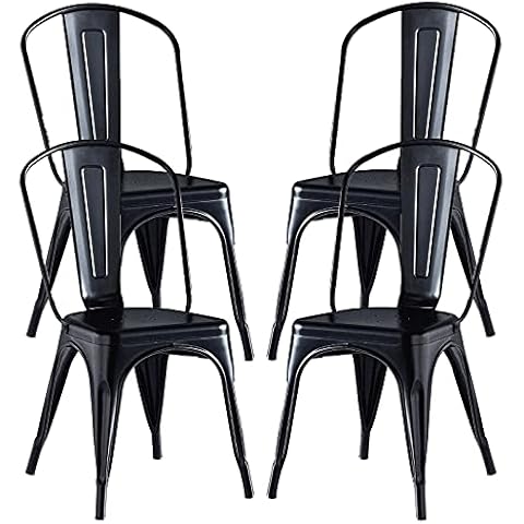 freemax Metal Dining Chairs Set of 4 Stackable Outdoor Chairs with Removable Back Industrial Vintage Kitchen Chairs for Dining Room Cafe Patio Lawn Garden Furniture (Black) Cover