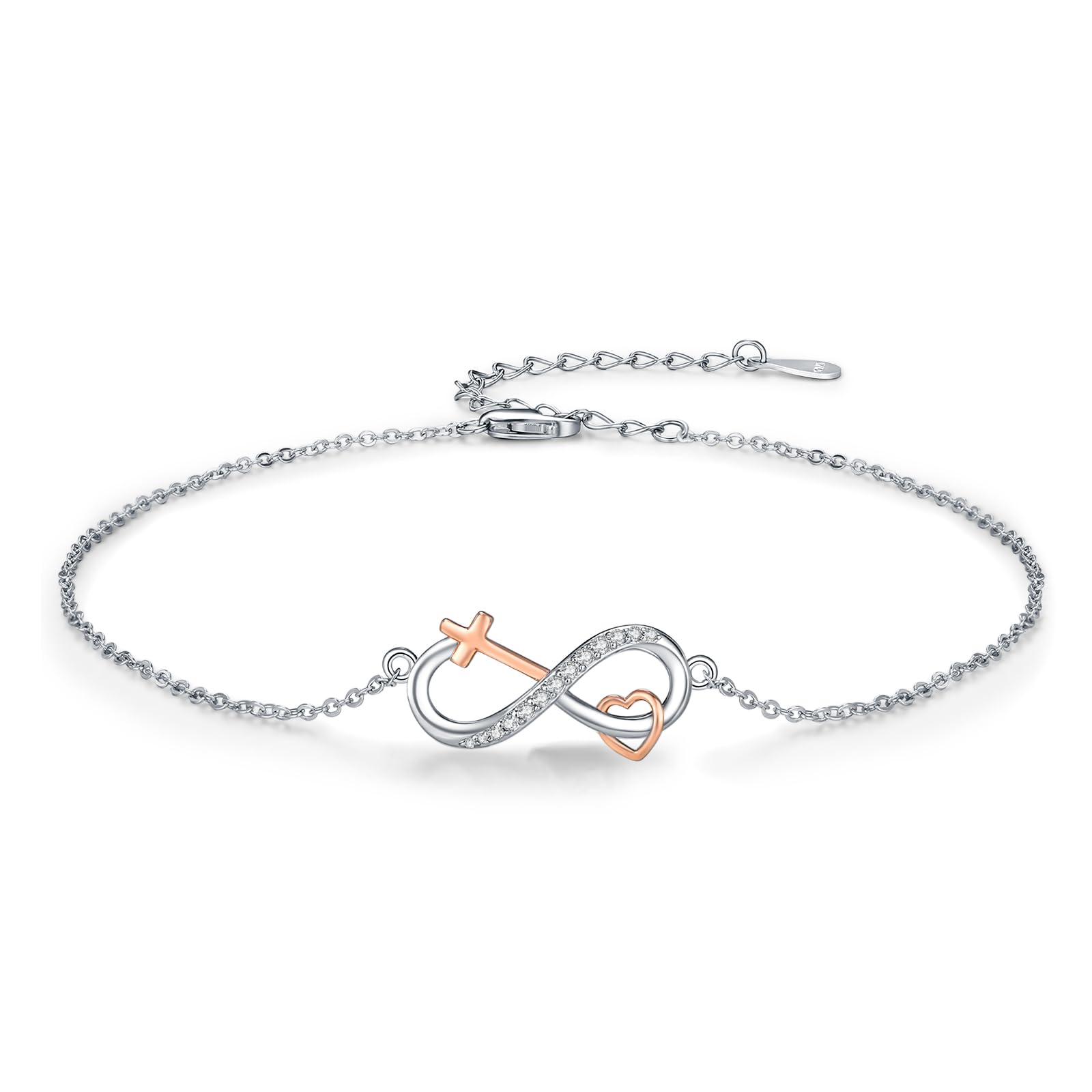 MEDWISE Mothers Day Gifts for Mom Women Infinity Anklet 925 Sterling Silver Adjustable Cross Anklet Summer Beach Jewelry Gifts for Daughter Women Wife Mom