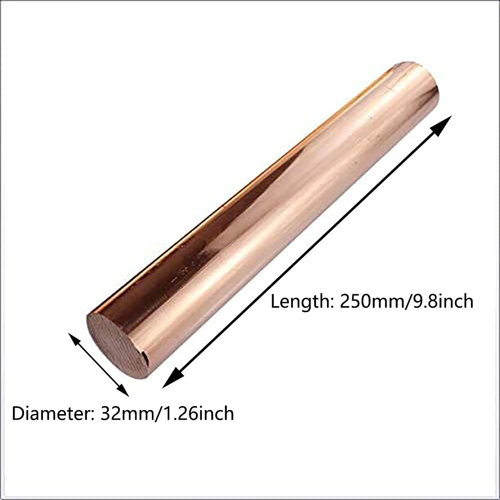 T2 Rame Barra Puro Tonda Asta Rotonda Rod Tondino Solido Sticks Stock Cu per elettrolitico Fresatura Saldatura length:250mm/9.8inch,32mm*250mm