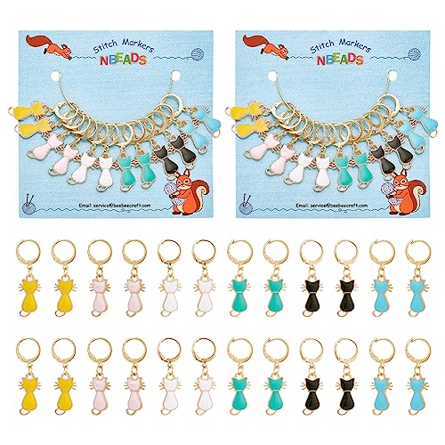 NBEADS 24 Pcs 6 Colors Cat Stitch Markers