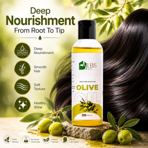 Image of LBS Pure Sweet Oils - 100% Extra Virgin Natural Cold-Pressed, Moisturizing Oils For Skin, Hair & Nails - Rich In Vitamins E & A, Hair Growtth, Softens Skin 100Ml (100ml Pack of 3, Olive)