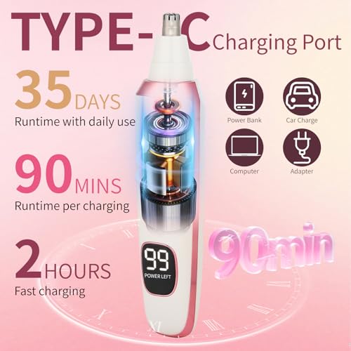 Image of Nose and Ear Hair Trimmer for Women Men,2 in 1 LED Display Eyebrow Hair Trimmer with USB Rechargeable,2026 Portble Waterproof Facial Hair Removal with Dual-Edge Blades for Travel (Bronze)