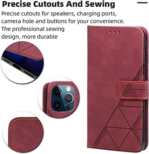 Étui portefeuille iPhone 14 Pro haut de gamme bordeaux en cuir fin - 2