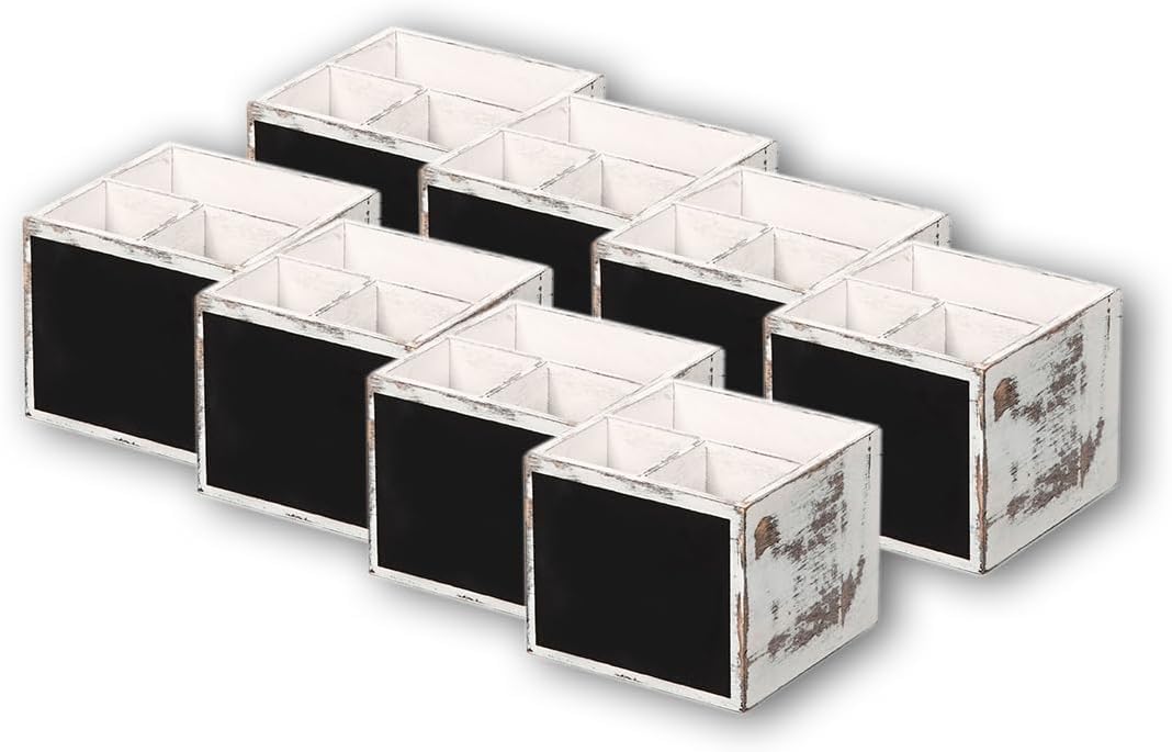 Kesper 66277 | Besteckbox mit Kreidetafel, 8er Pack Maße: 12 x 12 x 10 cm, Farbe: weiß