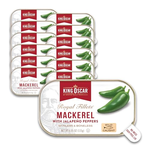 King Oscar Mackerel in Olive Oil, 4.05 Ounce Can (Pack of 6, Packaging May Vary), Skinless & Boneless, Wild Caught Canned Mackerel