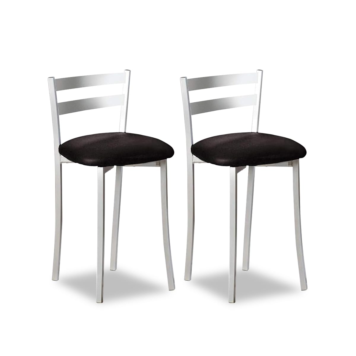 ASTIMESA Dos Taburetes de Cocina con Respaldo Franjas Metal Polipiel Negro, Altura de Asiento: 45 cm