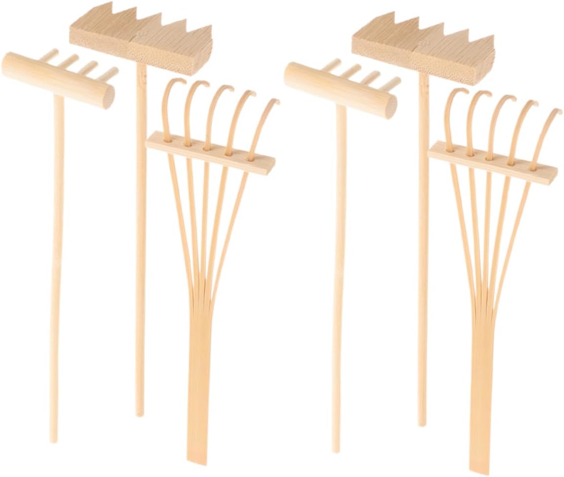 Xmas 6pcs Wooden Miniature Sand Rake Set for Sandbox Tabletop Decoration