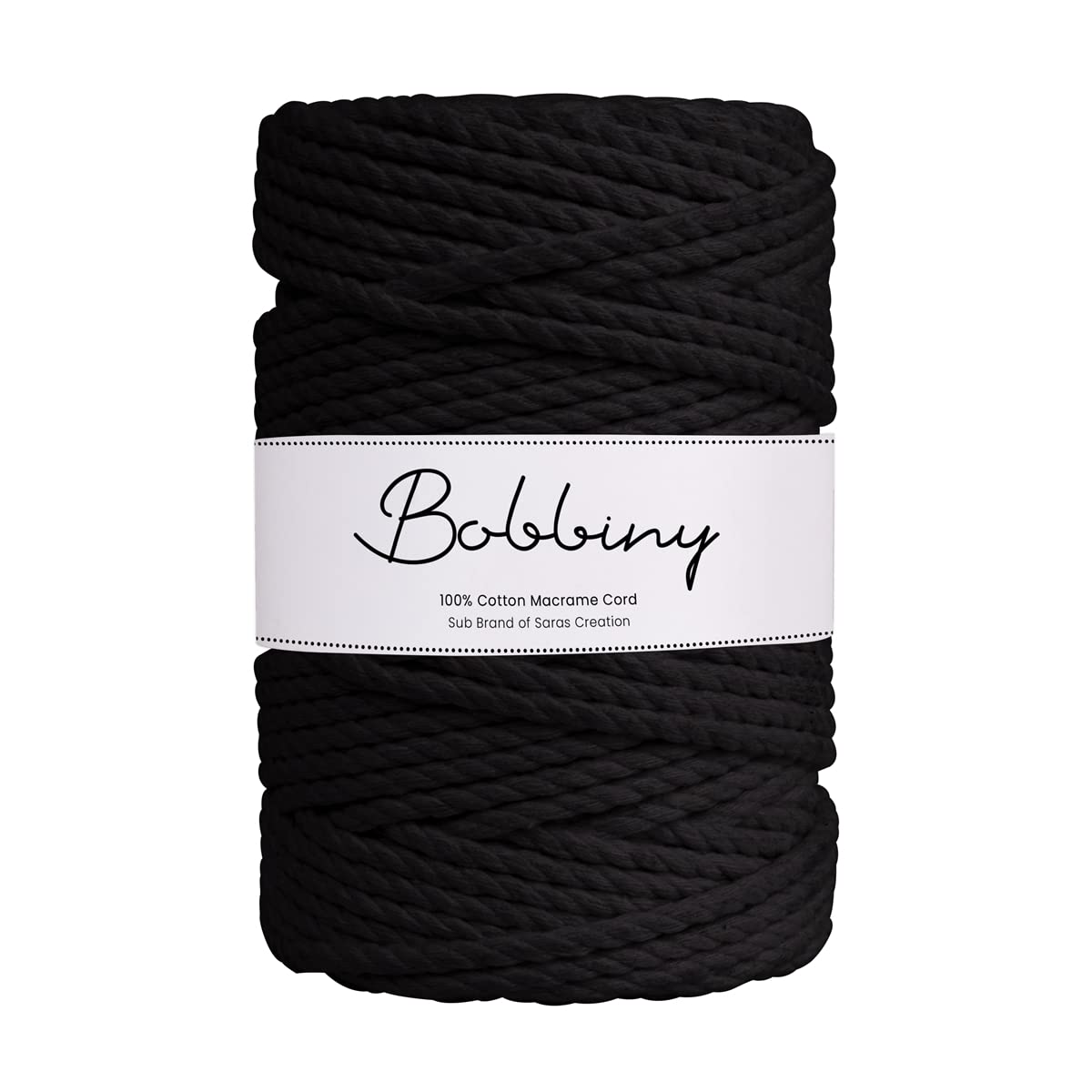 Bobbiny | 3 Ply Twisted Macrame Cotton Cord Dori (Roll Packaging) Thread for Macrame DIY and Other Projects | Black | 3mm,50 Meter